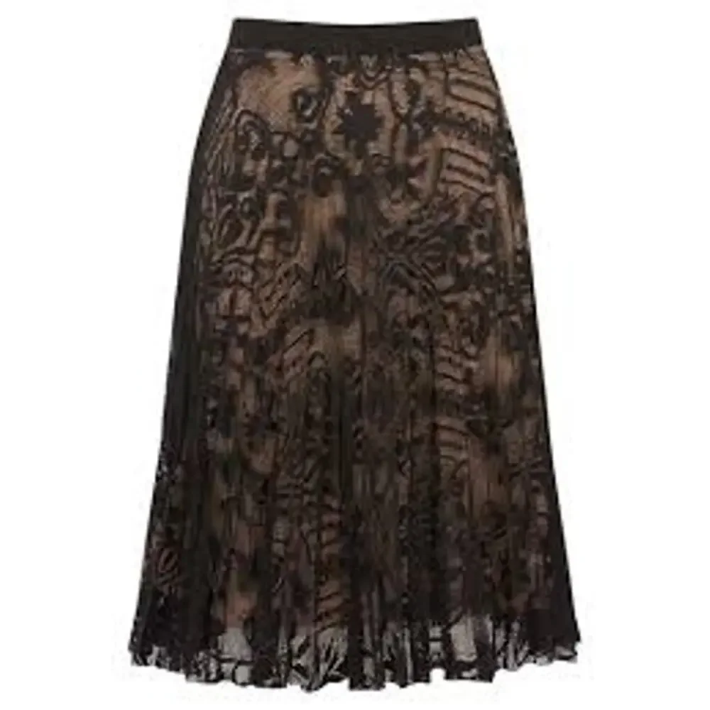 Oasis Black Lace Nude Overlay Pleated Midi Skirt Medium - Picture 3 of 7
